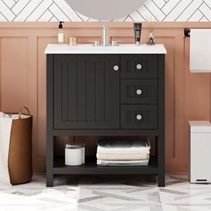 Mobile Bagno Stile Transizionale da 30 Pollici con Ante a Chiusura Ammortizzata e Lavabo in Ceramica Incluso - Product Image 3