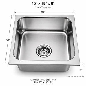 อ่างล้างจานสี่เหลี่ยมแบบฝังใต้เคาน์เตอร์ สแตนเลสสตีล ชามเดี่ยว ผิวขัดเงา - Product Image 4