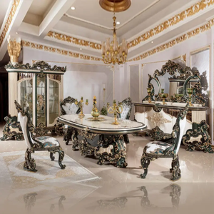 Juego de Comedor de Lujo Europeo, Estilo Francés, Madera de Caoba Sólida, Tallado Manual, Forma Ovalada, para Hogar u Hotel - Product Image 1