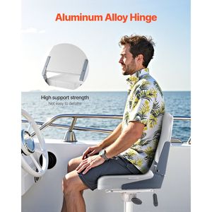 Sedile per Barca da Pesca in Lega di Alluminio con Schienale Basso, Cuscino in Spugna Ispessita, Pelle PVC Impermeabile, Sedia da Pesca Pieghevole - Product Image 4