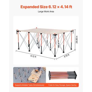 Banco da Lavoro Pieghevole Portatile 1.86 x 1.26 m, Capacità di Carico 2.04 Tonnellate, Nessun Montaggio Richiesto, per Lavorazione del Legno - Product Image 4