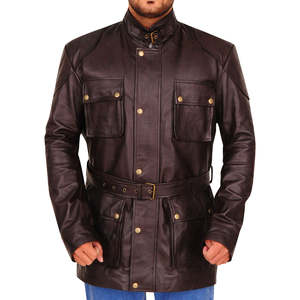Veste Safari en Cuir de Vachette de Haute Qualité, Col Montant, Écologique, Imperméable, Réversible, Style Urbain, Marron pour Hommes - Product Image 1