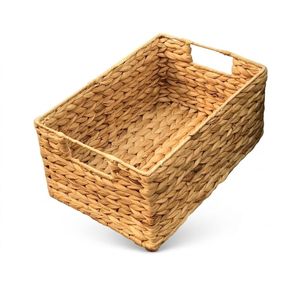 Eco-friendly <b>Storage</b> <b>Basket</b> from Natural Fiber Water Hyacinth with Sturdy Built-in Handle <b>Rectangular</b> <b>Baskets</b> Made in Vietnam - Product Image 1