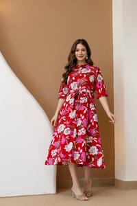Vestido Midi de Algodón con Estampado Floral para Mujer, Estilo Camisero con Botones, Vestido con Estampado de Flores, Vestido Midi Evase - Product Image 3