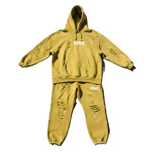 Unisex <b>Brown</b> Washed Cotton Hoodie and <b>Jogger</b> Set Loose Fit Casual Tracksuit with Front Logo and Side Pockets - Product Image 5