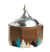 EXOTIC INDIAN ART EIA-CS02 Chauffe-plat de luxe pliable moderne en acier inoxydable fait main avec support en bois pour la conservation de la fraîcheur