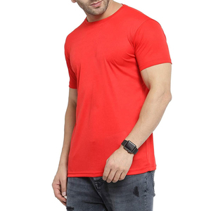 Camiseta de Manga Corta para Hombre, Roja, de Algodón, Cuello Redondo, Corte Regular, Color Sólido, Diseño Liso, Estilo Casual - Product Image 5