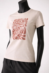 Camiseta de Cuello Redondo Beige para Mujer, Manga Corta, Transpirable, con Logotipo Personalizado, de Algodón Jersey, Estilo Casual, Corte Regular, para Todas las Temporadas - Product Image 4