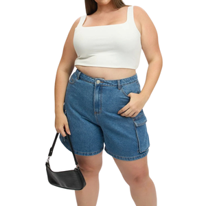 Shorts en jean pour femmes grandes tailles, mi-longueur, décontractés, été, respirants, lavés, personnalisables, tissu 100% coton, vente en gros, échantillon gratuit, meilleur choix - Product Image 1