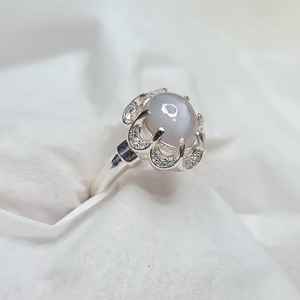 Anillo de Zafiro Blanco de Ceilán Sin Calentar con Zafiro Estrella y Metal Mixto Alpaca para Mujer, Joyería de Lujo Hecha a Mano con Piedras Preciosas - Product Image 4