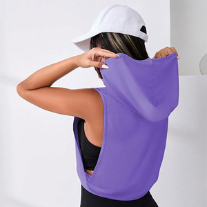 Women’s Activewear Sleeveless Hoodie Cropped Workout Tank <b>Top</b> for Gym & Casual Wear - Product Image 2