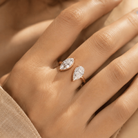 Bague de luxe Toi et Moi en diamant de laboratoire taille poire et marquise, or 10K, certifiée IGI, deux pierres, bijoux fins de fiançailles, vente en gros OEM