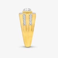 Bague de fiançailles large pour homme en or jaune 14 carats avec diamant de laboratoire rond de 1,25 carat