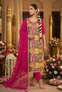 Viscose Banarasi <b>Kurta</b> Set with Hand Work Nazmin Dupatta Rayon Bottom Cotton Inner Ethnic Suit Festive Wedding Wear for <b>Women</b> - Product Image 5