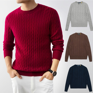 2026 New Men's 100% Acrylic Custom Logo Anti-Shrink Knit <b>Jumper</b> Old Money Cable Rib Sweater - Product Image 1