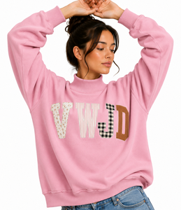 Pull ras du cou vintage pour femme, style universitaire, avec broderie appliquée du nom de l'État, en molleton doux, pour le campus et le spirit d'équipe - Product Image 5