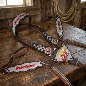 Collarín de pecho para caballo de cuero con diamantes de imitación personalizados 2026, diseño de lujo con rayo y texto Kachow, equipo de equitación western - Product Image 2