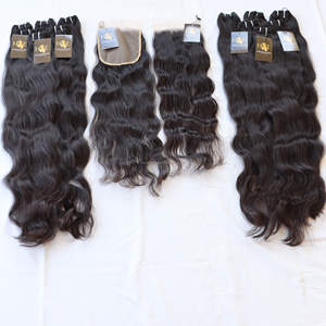 Faisceaux de cheveux humains indiens, en vrac brut, Body Wave, cheveux vierges, cuticules alignées, avec fermeture en dentelle Hd 6x6 7x7 - Product Image 2