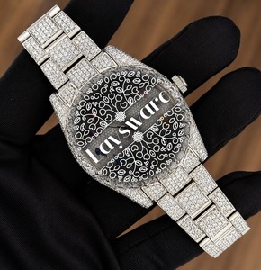 นาฬิกาข้อมือแฟชั่นสำหรับผู้ชายนาฬิกาเพชร Moissanite หน้าปัดสีรุ้งสไตล์อาหรับสายสแตนเลส - Product Image 3