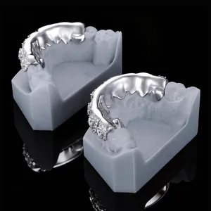 Grillz de Moissanita Personalizados de Lujo, Chapados en Plata 925 y Oro, con Corte Brillante Redondo, 16 Dientes en Total, India - Product Image 2