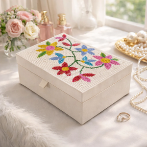 Hand Embroidered Floral Beaded Jewelry Box Artisan MDF Storage <b>Case</b> Velvet Organizer Wholesale Manufacturer - Product Image 2
