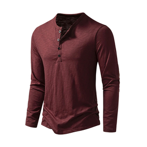 Wholesale <b>Men</b> Long Sleeve Henley T Shirt Custom Logo Slub Cotton Button Placket Tee Shirt Casual Slim Fit <b>Mens</b> <b>Pullover</b> Top - Product Image 2