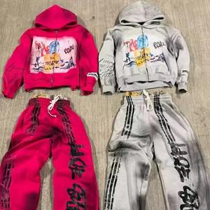 Ensemble de survêtement vintage unisexe 2 pièces à capuche, couleur unie, imprimé personnalisé, délavé à l'acide, coupe oversize, épais et respirant pour homme - Product Image 3