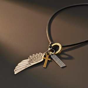 CROSSWING RELIC 3-Inch Pure Stainless Steel Religious Pendant with Natural Stone & Adjustable Leather <b>Rope</b> for Men and Boys - Product Image 4