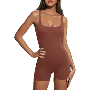 Body de Yoga Marrón de Alta Elasticidad con Perfil Lateral Sexy para Mujer, Mono de Gimnasio de Una Pieza a Prueba de Sentadillas, Moldeador Corporal - Product Image 1