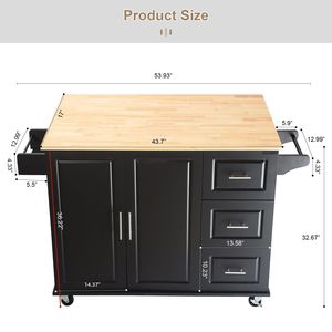 Carrello da Cucina Moderno con Funzione Mobile, Piano in Legno di Gomma e Grande Ripiano Regolabile all'Interno dell'Armadio per Diversi Usi - Product Image 2