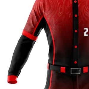 <b>Red</b> Black Baseball Kit for Men Full Uniform Button Down Jersey Pants <b>Belt</b> Breathable Lightweight Athletic Team Tournament Sports - Product Image 5
