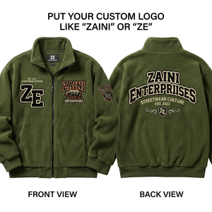 Premium 240g Thin GSM Fleece Stand Collar Long <b>Jacket</b> Olive Green Sherpa Warm Zip up Custom Embroidered Logo Streetwear Men - Product Image 1