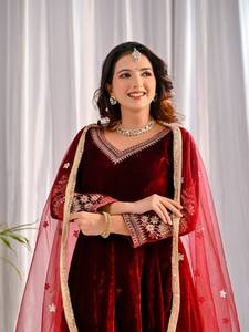 Ramdev Trading Women's Designer Velvet Heavy Chinon <b>Silk</b> Quick Dry Modern Style All Seasons <b>Kurta</b>/Kurti Dupatta Wedding Diwali - Product Image 4