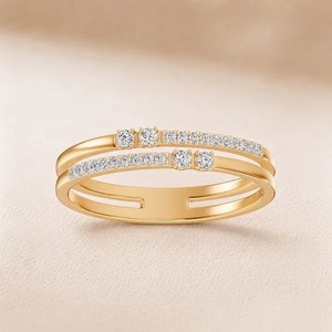Anillo de Boda de Doble Hilera con Diamantes de Corte Redondo de 2.00CT en Oro Amarillo de 9K para Mujer, Joyería Fina Personalizada - Product Image 2
