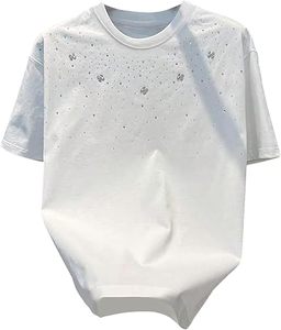 เสื้อยืดโลโก้ประดับเพชรขายส่ง OEM สำหรับผู้ชาย เสื้อผ้าสตรีทแวร์สุดหรู พิมพ์ลายคริสตัล ผู้ผลิต OEM - Product Image 2