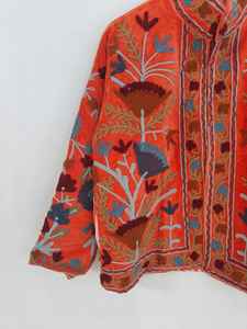 Chaqueta de terciopelo naranja Suzani bordada a mano, abrigo estilo indio hecho a mano, túnica nupcial boho, chaqueta para festivales, regalo para ella/él - Product Image 3