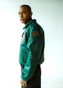 Veste bomber en cuir streetwear solide FLY GEENIUS X VANSON - Vert Brooklyn - Product Image 4