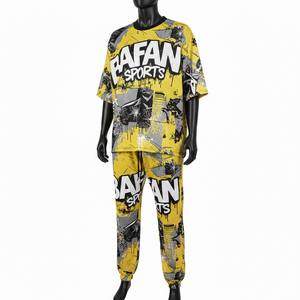 ชุดเสื้อและกางเกงผู้ชาย พรีเมียม โพลีเอสเตอร์ ตาข่าย ระบายอากาศ 180 GSM สีเหลืองดำ ดีไซน์แผงสี  แบบสั่งทำพิเศษ ชุด 2 ชิ้น - Product Image 4