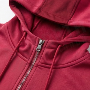 Survêtement à capuche rouge pour homme, fermeture éclair intégrale, couleur unie, vêtements de sport décontractés avec poches latérales, tissu polyester respirant, vêtements d'automne - Product Image 4
