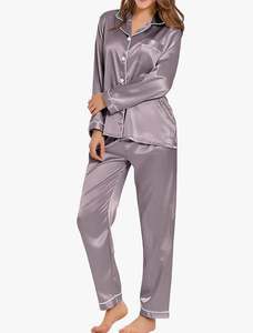Women's Breathable Thermal Silk Satin Two-Piece <b>Pyjama</b> Set Customizable High Quality Sleepwear Women's Breathable Thermal Silk - Product Image 4