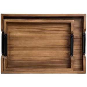 Rustic Wooden Serving Tray with Rope Handles Rectangular Vintage Food Tray for Kitchen Dining <b>Coffee</b> <b>Table</b> Home Decor - Product Image 2