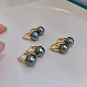 Advanced New 11-12mm Micro Flaw S925 Pure <b>Silver</b> 11-12mm Micro Flaw Matching Color Blocked French Natural Gold <b>Pearl</b> <b>Earrings</b> - Product Image 3