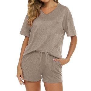 Ensemble short et t-shirt pour femme, tenue d'été, survêtement court, tendance estivale, logo personnalisé, ensemble deux pièces en coton uni - Product Image 2