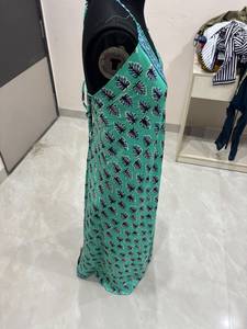 Premium Quality <b>Backless</b> <b>Halter</b> Neck Green Leaf Print Western <b>Dress</b> Sleeveless Plunge V Neck Ankle Length Bohemian Summer Wear - Product Image 4