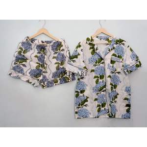 Ensemble de pyjama en coton indien imprimé à la main pour femme et homme, pyjama court à fleurs, vêtements d'été, pyjama tendance pour femme, pyjama personnalisé - Product Image 3