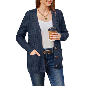Cardigan respirant pour femme, couleur bleu marine, tendance, grande taille, manches longues - Product Image 1