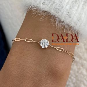 Bracelet solitaire rond contemporain en diamant de laboratoire pour femme, bijoux fins, bracelet chaîne minimaliste - Product Image 1