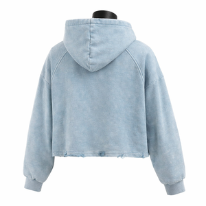 Sweat-shirt à capuche oversize pour femme, coupe courte, effet délavé et usé, en polaire douce, confortable et décontracté, style streetwear - Product Image 3