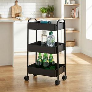 Three Tier Metal Utility Cart with <b>Wheels</b> Rectangle Shape Standing Type Minimalist Design for Storage and Organization - Product Image 3