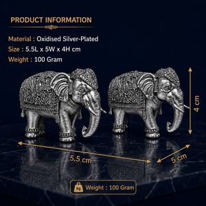 Par de Ídolos de Trompa de Elefante de Latón Bañado en Plata Oxidada 999, 100% Latón, 5.5 x 5 x 4 cm, 100g, Arte Tradicional de Elefante para Puja - Product Image 2